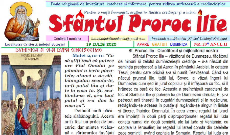 Revista parohiei ‟Sfântul Proroc Ilie” Cristeşti Botoşani, Nr. 20 - 2020