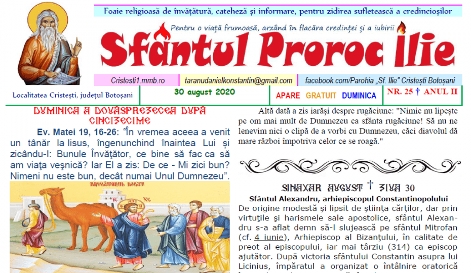Revista parohiei ‟Sfântul Proroc Ilie” Cristeşti Botoşani, Nr. 25 - 2020