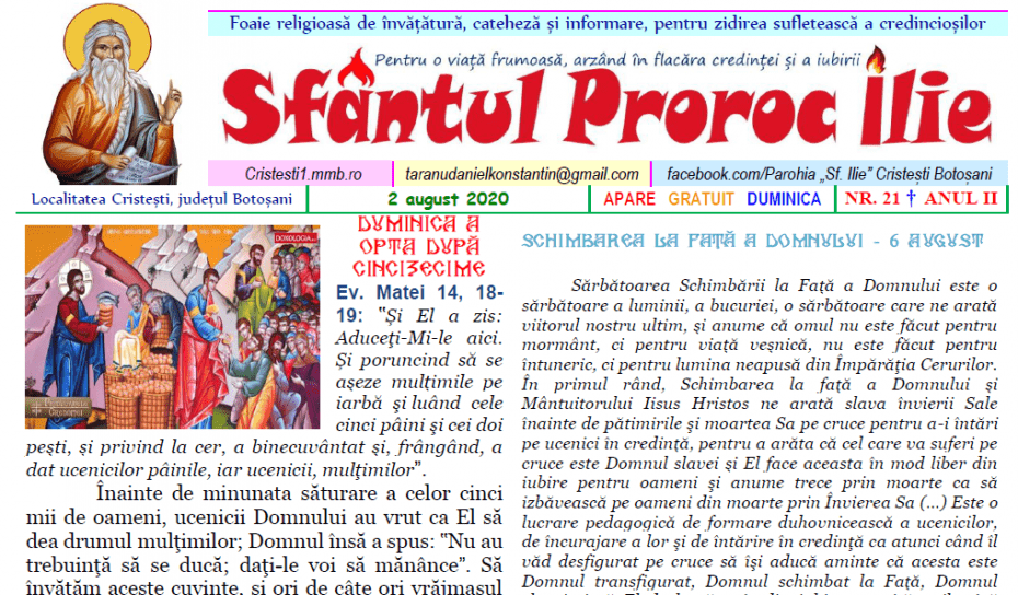 Revista parohiei ‟Sfântul Proroc Ilie” Cristeşti Botoşani, Nr. 21 - 2020