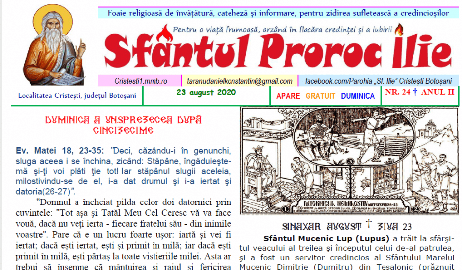 Revista parohiei ‟Sfântul Proroc Ilie” Cristeşti Botoşani, Nr. 24 - 2020