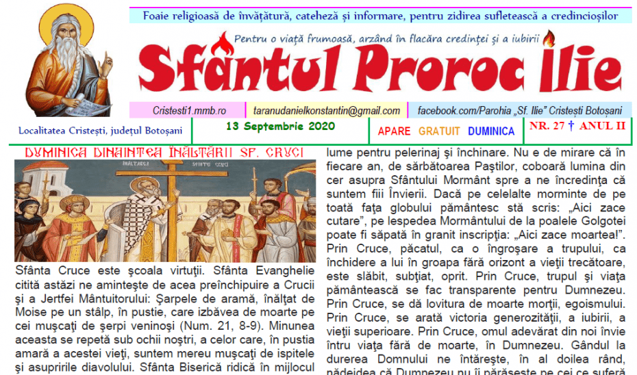 Revista parohiei ‟Sfântul Proroc Ilie” Cristeşti Botoşani, Nr. 27 - 2020