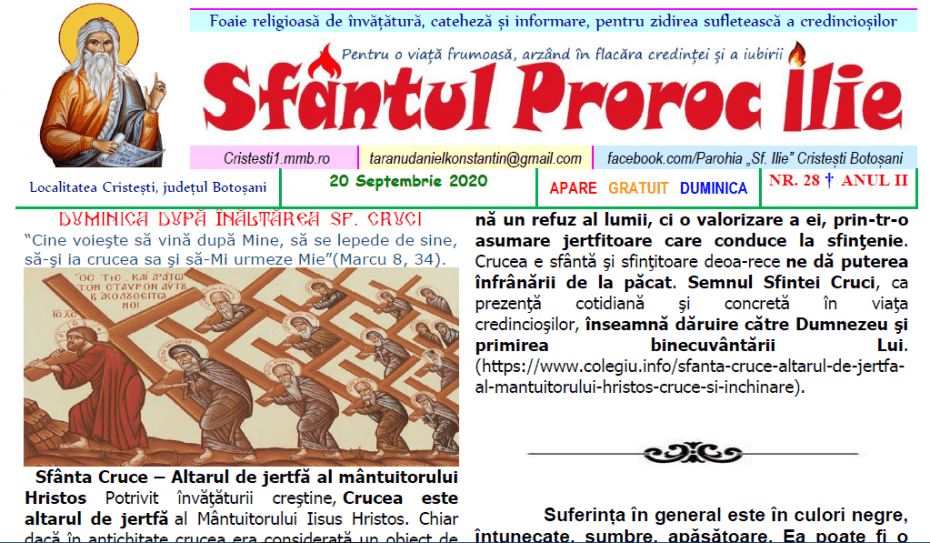 Revista parohiei ‟Sfântul Proroc Ilie” Cristeşti Botoşani, Nr. 28 - 2020