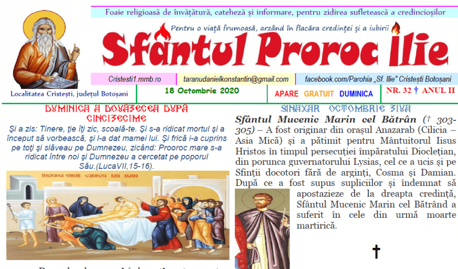 Revista parohiei ‟Sfântul Proroc Ilie” Cristeşti Botoşani, Nr. 32 - 2020