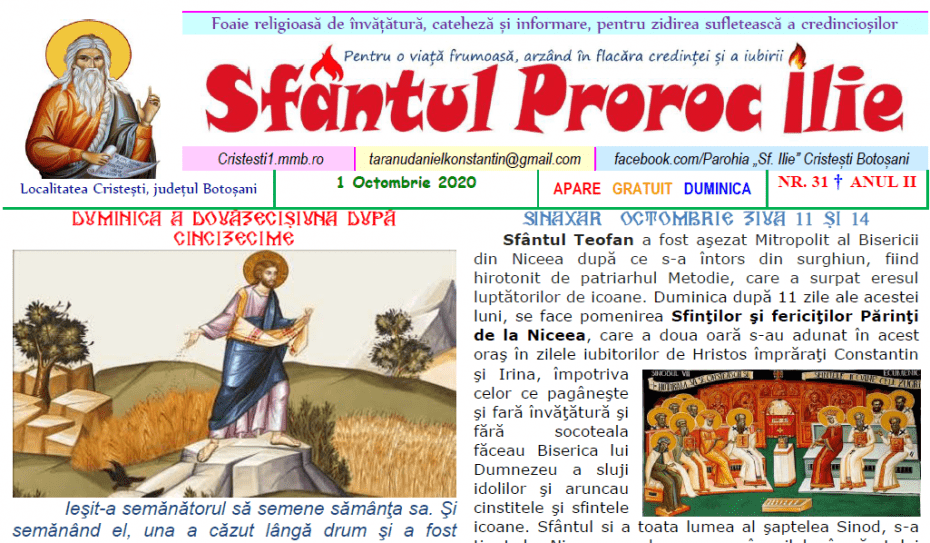 Revista parohiei ‟Sfântul Proroc Ilie” Cristeşti Botoşani, Nr. 31 - 2020