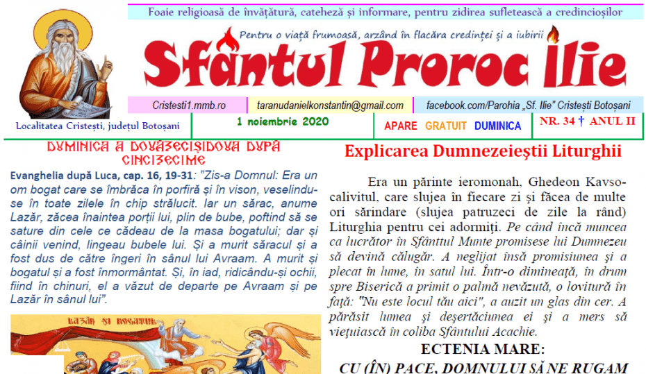 Revista parohiei ‟Sfântul Proroc Ilie” Cristeşti Botoşani, Nr. 34 - 2020