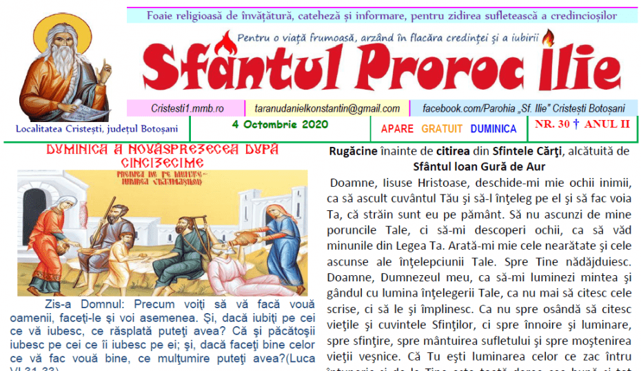 Revista parohiei ‟Sfântul Proroc Ilie” Cristeşti Botoşani, Nr. 30 - 2020