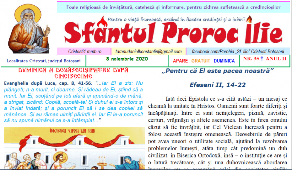 Revista parohiei ‟Sfântul Proroc Ilie” Cristeşti Botoşani, Nr. 35 - 2020