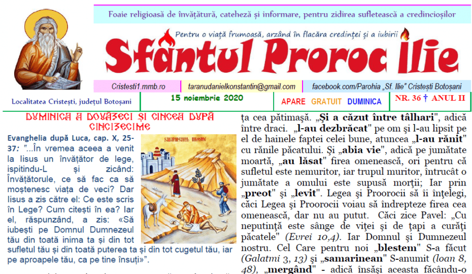 Revista parohiei ‟Sfântul Proroc Ilie” Cristeşti Botoşani, Nr. 36 - 2020