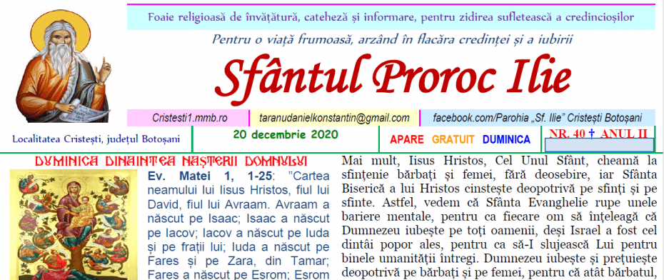Revista parohiei ‟Sfântul Proroc Ilie” Cristeşti Botoşani, Nr. 40 - 2020