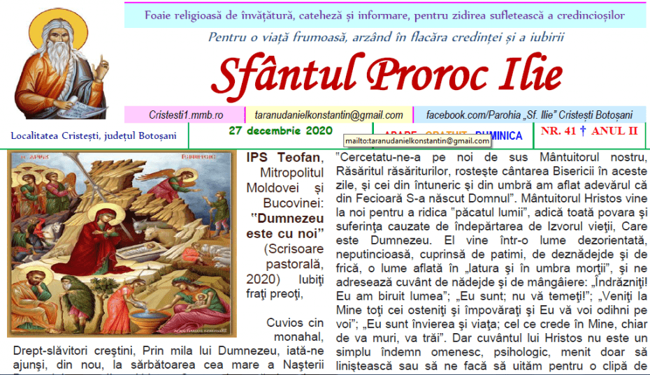 Revista parohiei ‟Sfântul Proroc Ilie” Cristeşti Botoşani, Nr. 41 - 2020