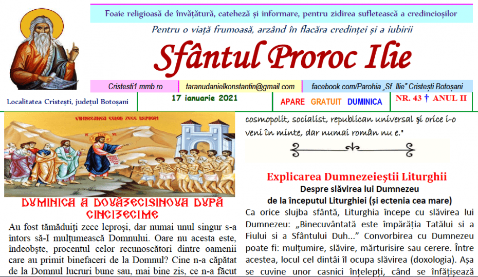 Revista parohiei ‟Sfântul Proroc Ilie” Cristeşti Botoşani, Nr. 43 - 2021