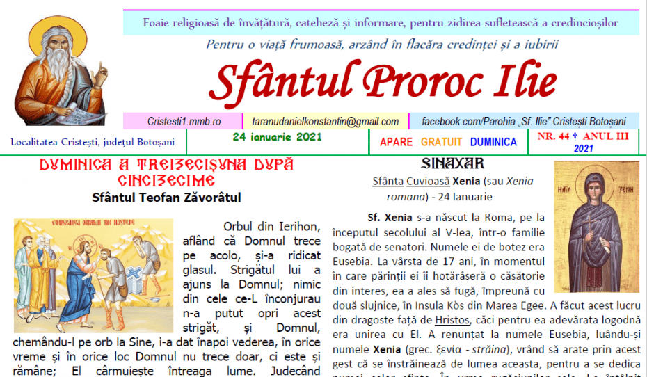 Revista parohiei ‟Sfântul Proroc Ilie” Cristeşti Botoşani, Nr. 44 - 2021