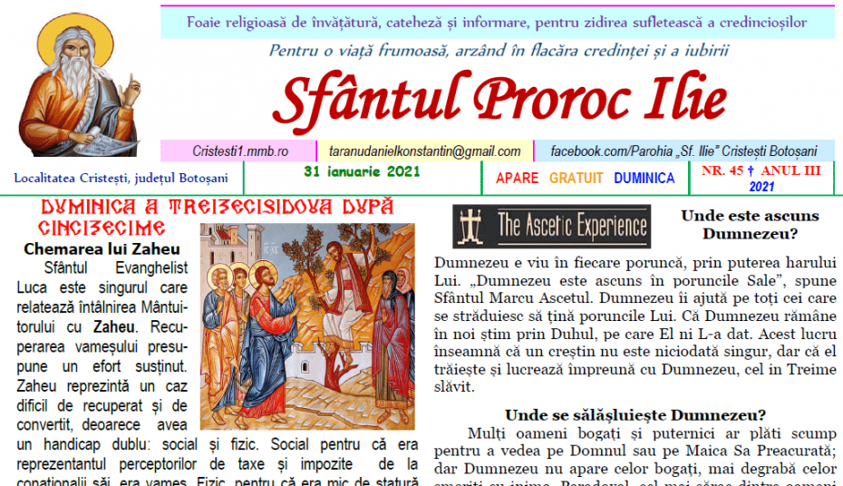 Revista parohiei ‟Sfântul Proroc Ilie” Cristeşti Botoşani, Nr. 45 - 2021