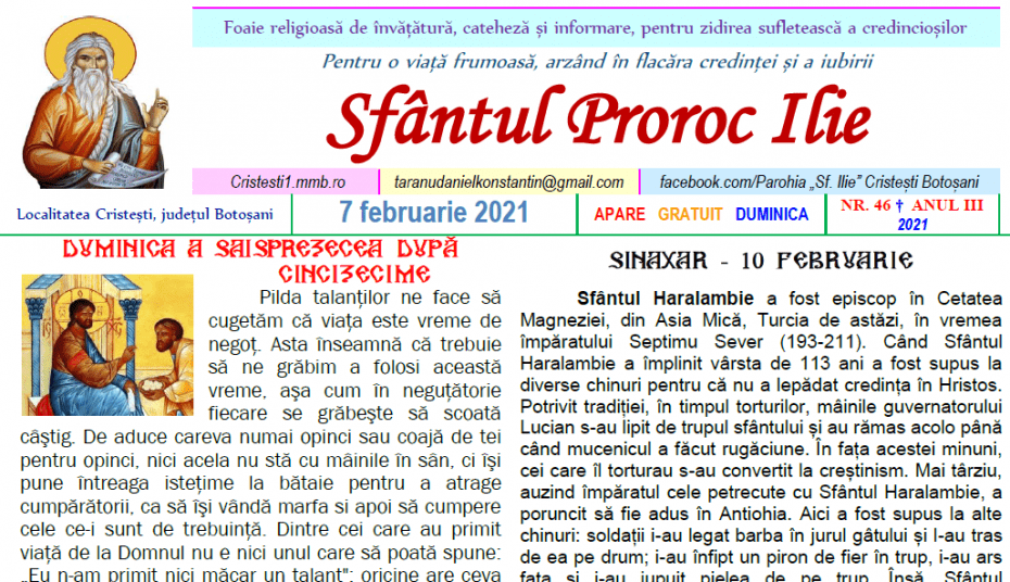 Revista parohiei ‟Sfântul Proroc Ilie” Cristeşti Botoşani, Nr. 46 - 2021