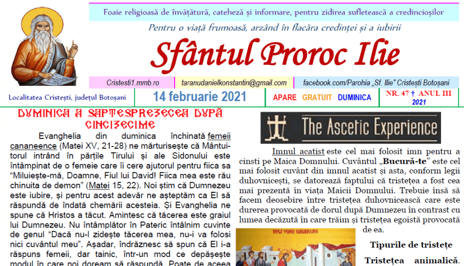 Revista parohiei ‟Sfântul Proroc Ilie” Cristeşti Botoşani, Nr. 47 - 2021