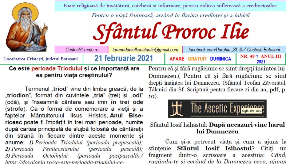 Revista parohiei ‟Sfântul Proroc Ilie” Cristeşti Botoşani, Nr. 48 - 2021
