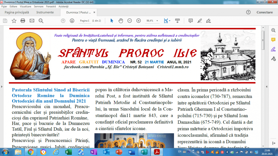 Revista parohiei ‟Sfântul Proroc Ilie” Cristeşti Botoşani, Nr. 52 - 2021
