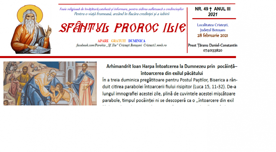Revista parohiei ‟Sfântul Proroc Ilie” Cristeşti Botoşani, Nr. 49 - 2021