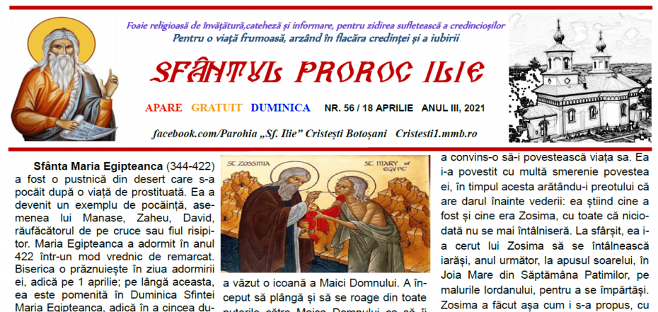Revista parohiei ‟Sfântul Proroc Ilie” Cristeşti Botoşani, Nr. 56 - 2021