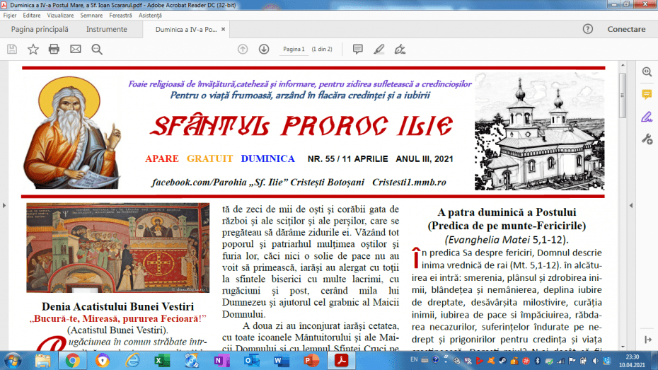 Revista parohiei ‟Sfântul Proroc Ilie” Cristeşti Botoşani, Nr. 55 - 2021