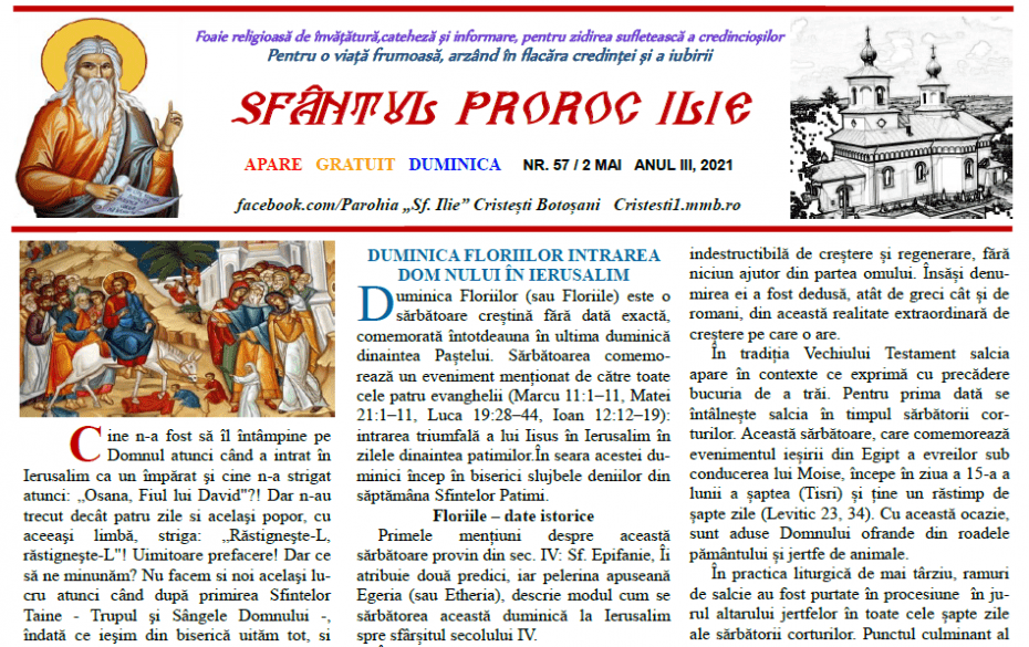 Revista parohiei ‟Sfântul Proroc Ilie” Cristeşti Botoşani, Nr. 57 - 2021