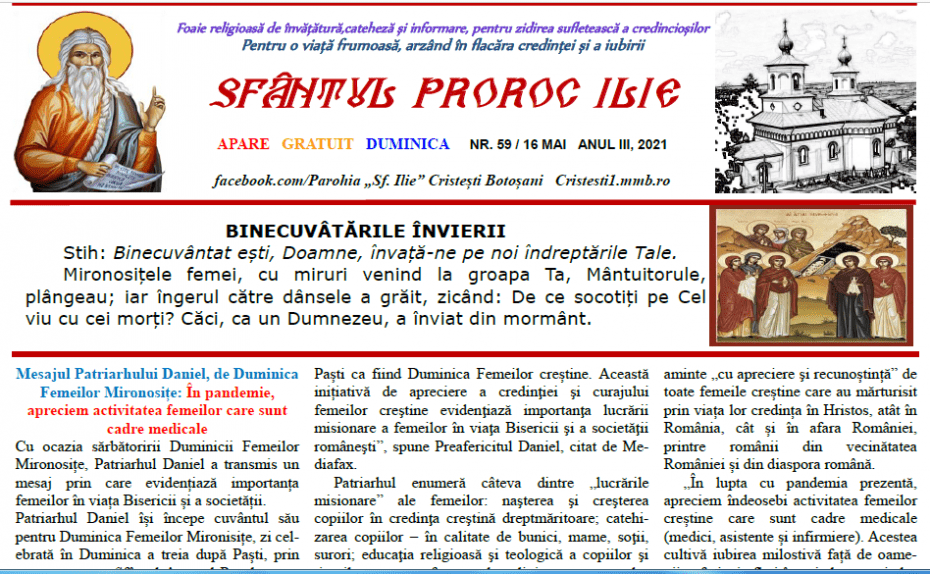 Revista parohiei ‟Sfântul Proroc Ilie” Cristeşti Botoşani, Nr. 59 - 2021