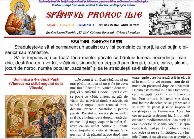 Revista parohiei ‟Sfântul Proroc Ilie” Cristeşti Botoşani, Nr. 60 - 2021