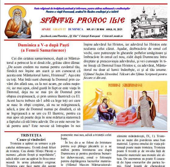 Revista parohiei ‟Sfântul Proroc Ilie” Cristeşti Botoşani, Nr. 61 - 2021