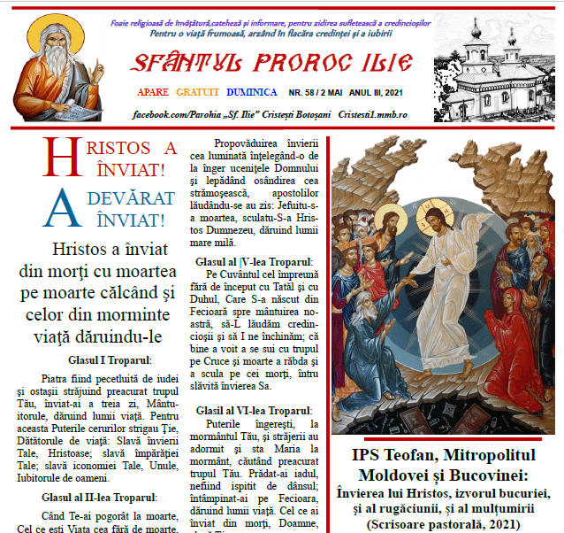 Revista parohiei ‟Sfântul Proroc Ilie” Cristeşti Botoşani, Nr. 58 - 2021