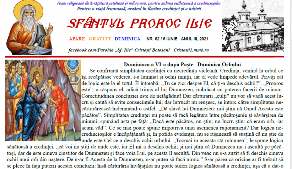 Revista parohiei ‟Sfântul Proroc Ilie” Cristeşti Botoşani, Nr. 62 - 2021