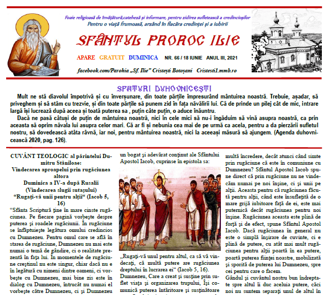 Revista parohiei ‟Sfântul Proroc Ilie” Cristeşti Botoşani, Nr. 66 - 2021