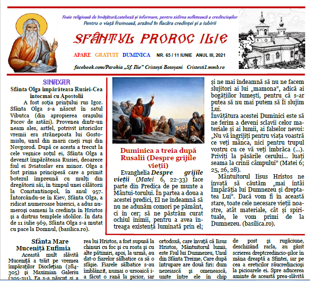 Revista parohiei ‟Sfântul Proroc Ilie” Cristeşti Botoşani, Nr. 65 - 2021
