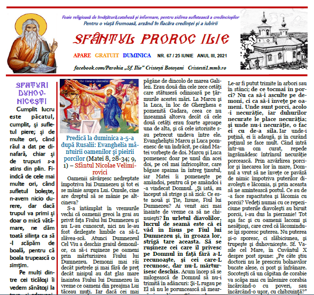 Revista parohiei ‟Sfântul Proroc Ilie” Cristeşti Botoşani, Nr. 67 - 2021