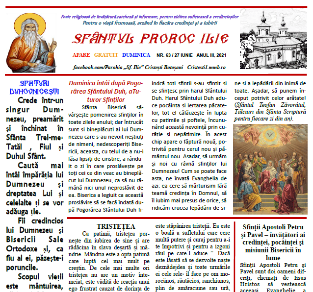 Revista parohiei ‟Sfântul Proroc Ilie” Cristeşti Botoşani, Nr. 63 - 2021