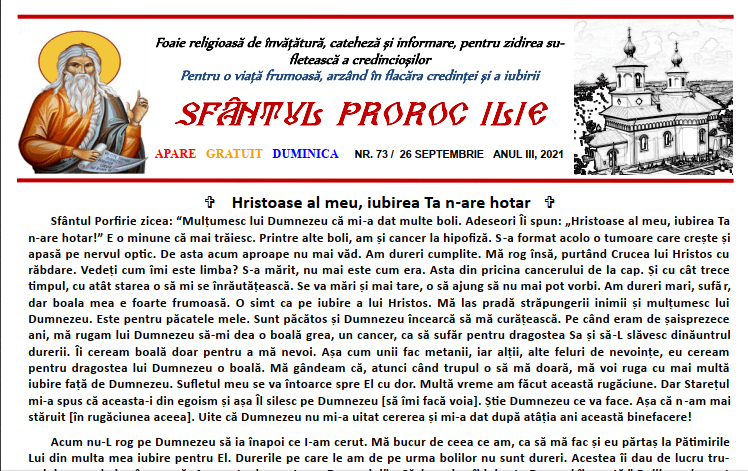 Revista parohiei ‟Sfântul Proroc Ilie” Cristeşti Botoşani, Nr. 73 - 2021
