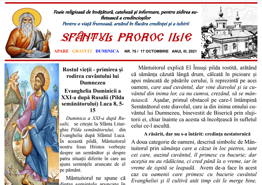Revista parohiei ‟Sfântul Proroc Ilie” Cristeşti Botoşani, Nr. 75 - 2021