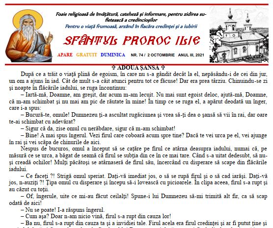 Revista parohiei ‟Sfântul Proroc Ilie” Cristeşti Botoşani, Nr. 74 - 2021