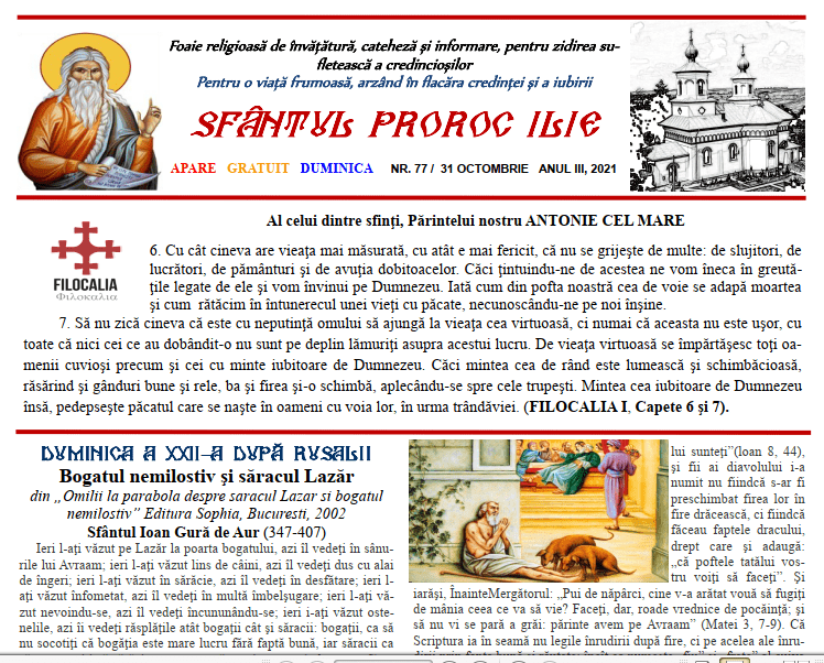 Revista parohiei ‟Sfântul Proroc Ilie” Cristeşti Botoşani, Nr. 77 - 2021