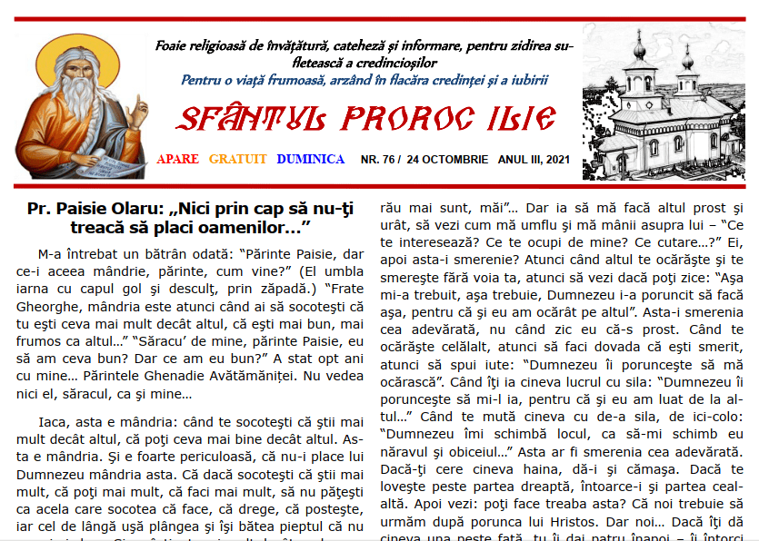 Revista parohiei ‟Sfântul Proroc Ilie” Cristeşti Botoşani, Nr. 76 - 2021
