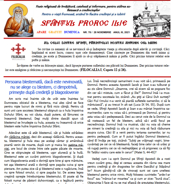 Revista parohiei ‟Sfântul Proroc Ilie” Cristeşti Botoşani, Nr. 78 - 2021