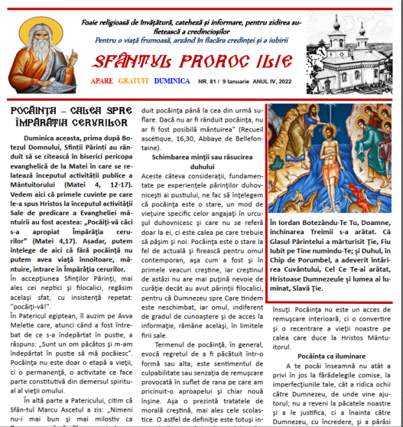 Revista parohiei ‟Sfântul Proroc Ilie” Cristeşti Botoşani, Nr. 1 - 2022