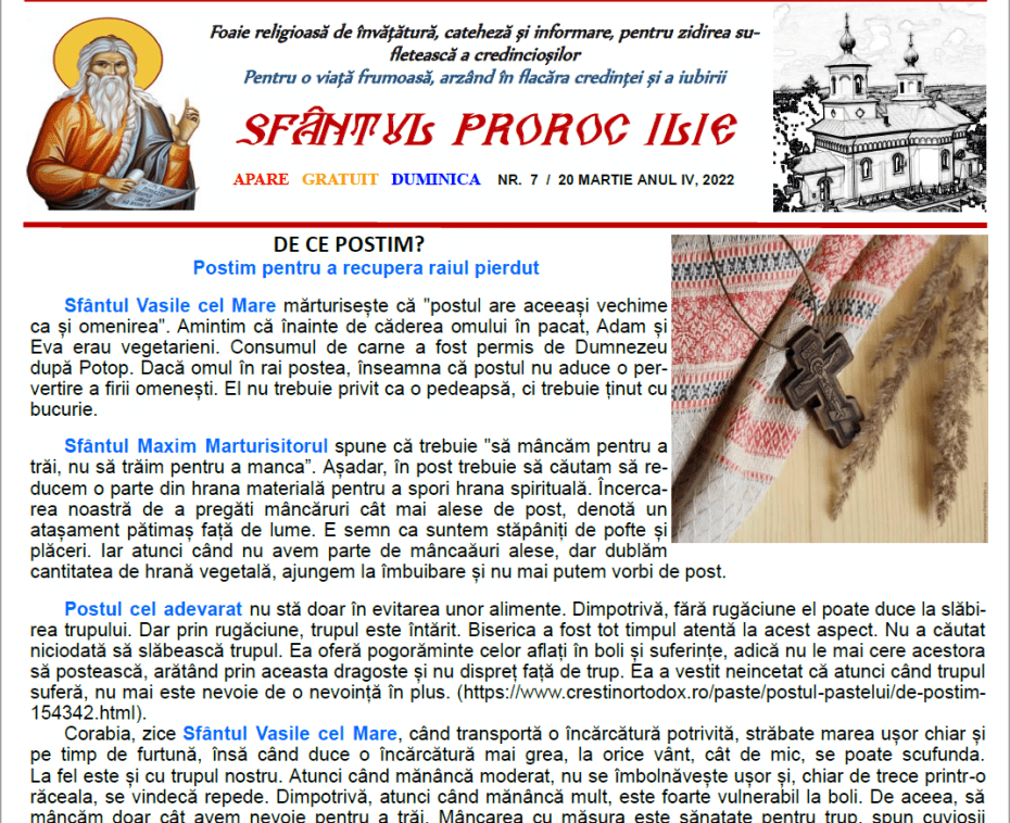 Revista parohiei ‟Sfântul Proroc Ilie” Cristeşti Botoşani, Nr. 7 - 2022