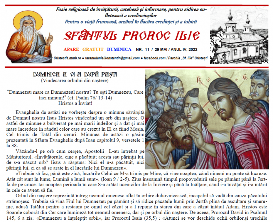 Revista parohiei ‟Sfântul Proroc Ilie” Cristeşti Botoşani, Nr. 11 - 2022